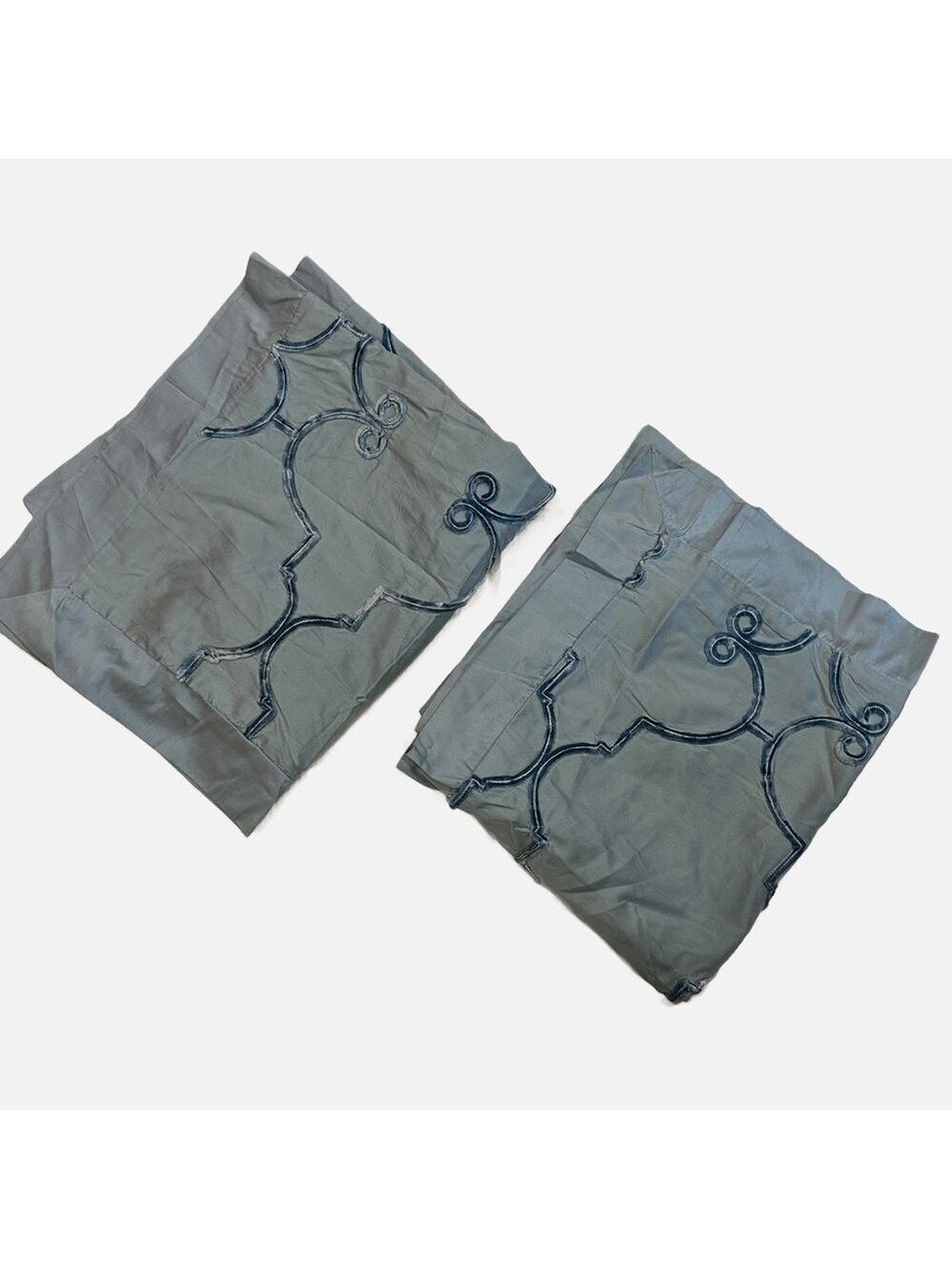 Z Gallerie Pillow Shams Set of Two 100% Silk Velvet Trim Blue 19x25”